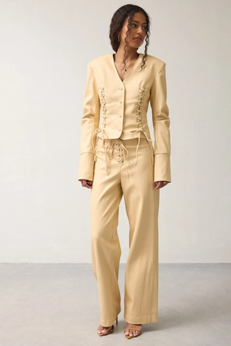 SAEMDI Gia Honey Faux Leather Lace-Up Jacket