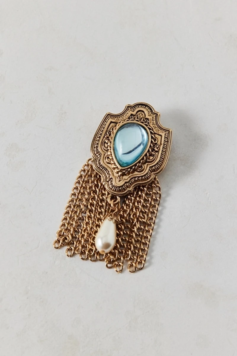 Pearl Charm Antiqued Fringe Pin