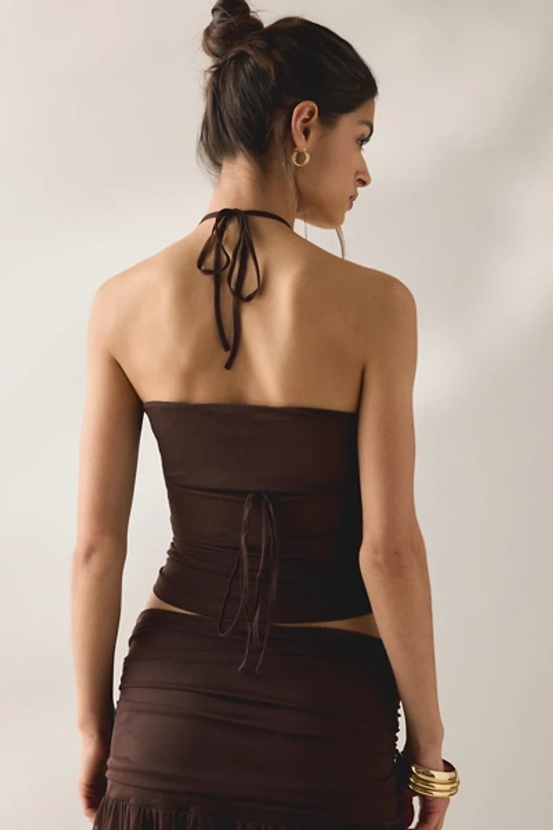 SAEMDI Elva Semi-Sheer Mesh Halter Neck Top