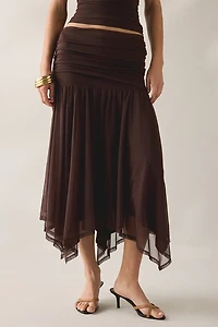 SAEMDI Elva Semi-Sheer Mesh Asymmetric Midi Skirt