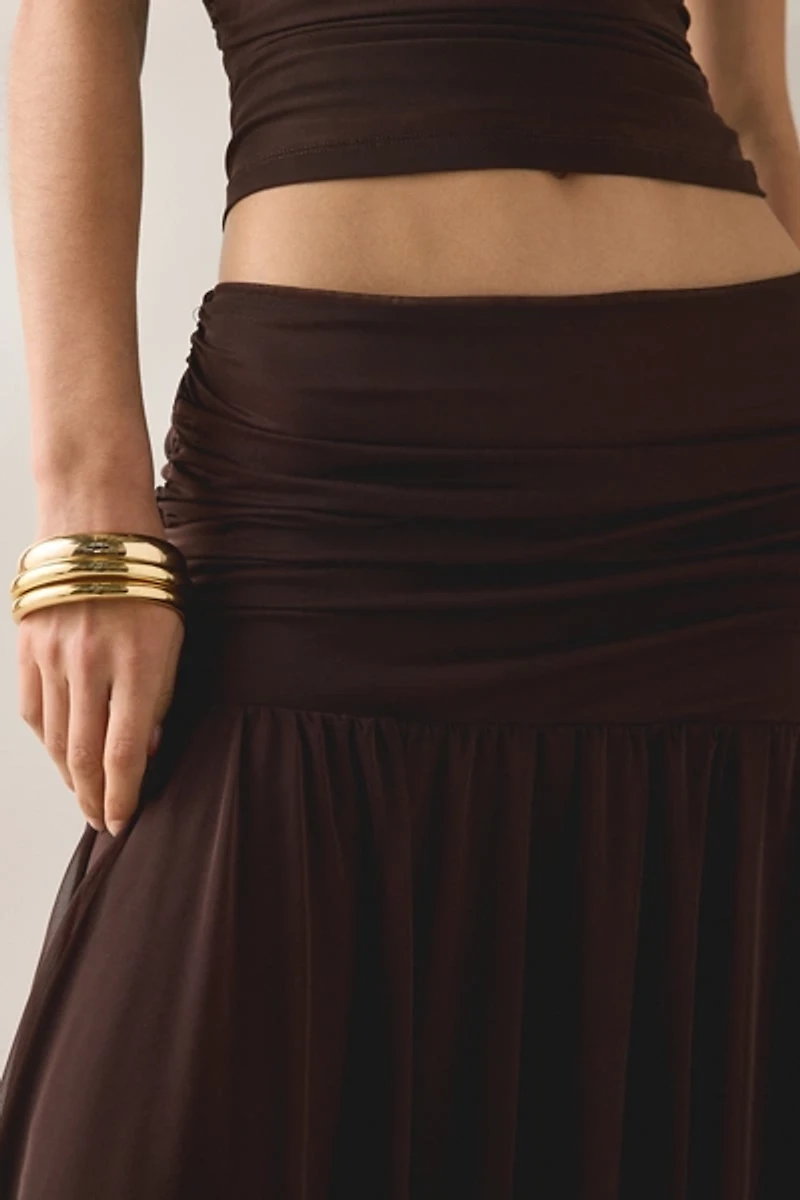 SAEMDI Elva Semi-Sheer Mesh Asymmetric Midi Skirt