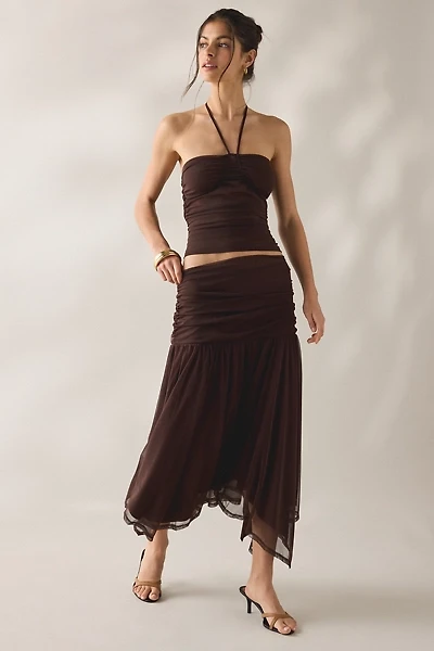 SAEMDI Elva Semi-Sheer Mesh Asymmetric Midi Skirt