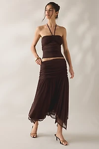 SAEMDI Elva Semi-Sheer Mesh Asymmetric Midi Skirt