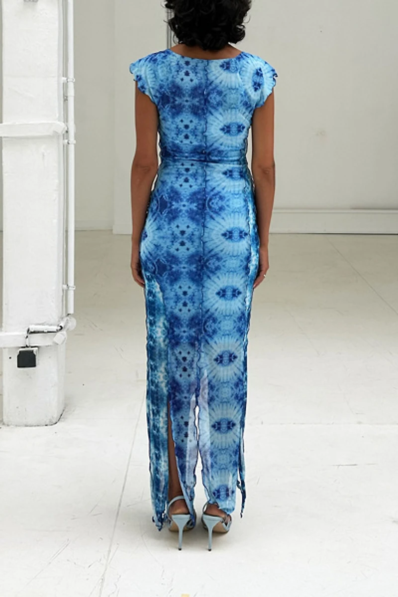 SAEMDI Livia Mesh Asymmetric Hanky Hem Maxi Dress