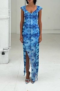 SAEMDI Livia Mesh Asymmetric Hanky Hem Maxi Dress