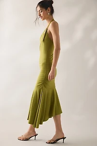 SAEMDI Ana Cowl Halter Neck Asymmetric Midi Dress
