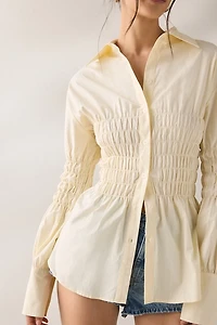 Saemidi Lou Ruched Long Sleeve Button-Down Shirt