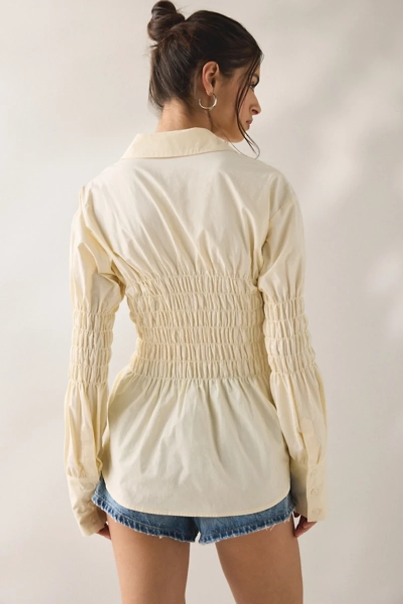 Saemidi Lou Ruched Long Sleeve Button-Down Shirt