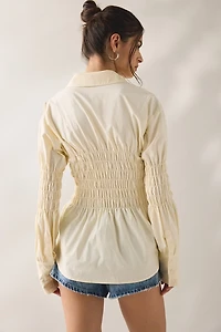 Saemidi Lou Ruched Long Sleeve Button-Down Shirt