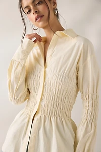 Saemidi Lou Ruched Long Sleeve Button-Down Shirt