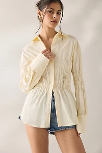 Saemidi Lou Ruched Long Sleeve Button-Down Shirt