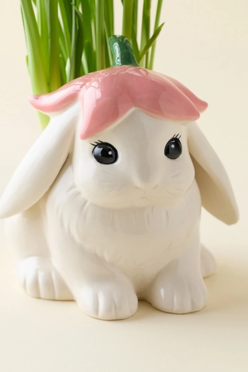Flower Bunny Sculptural Ceramic Planter