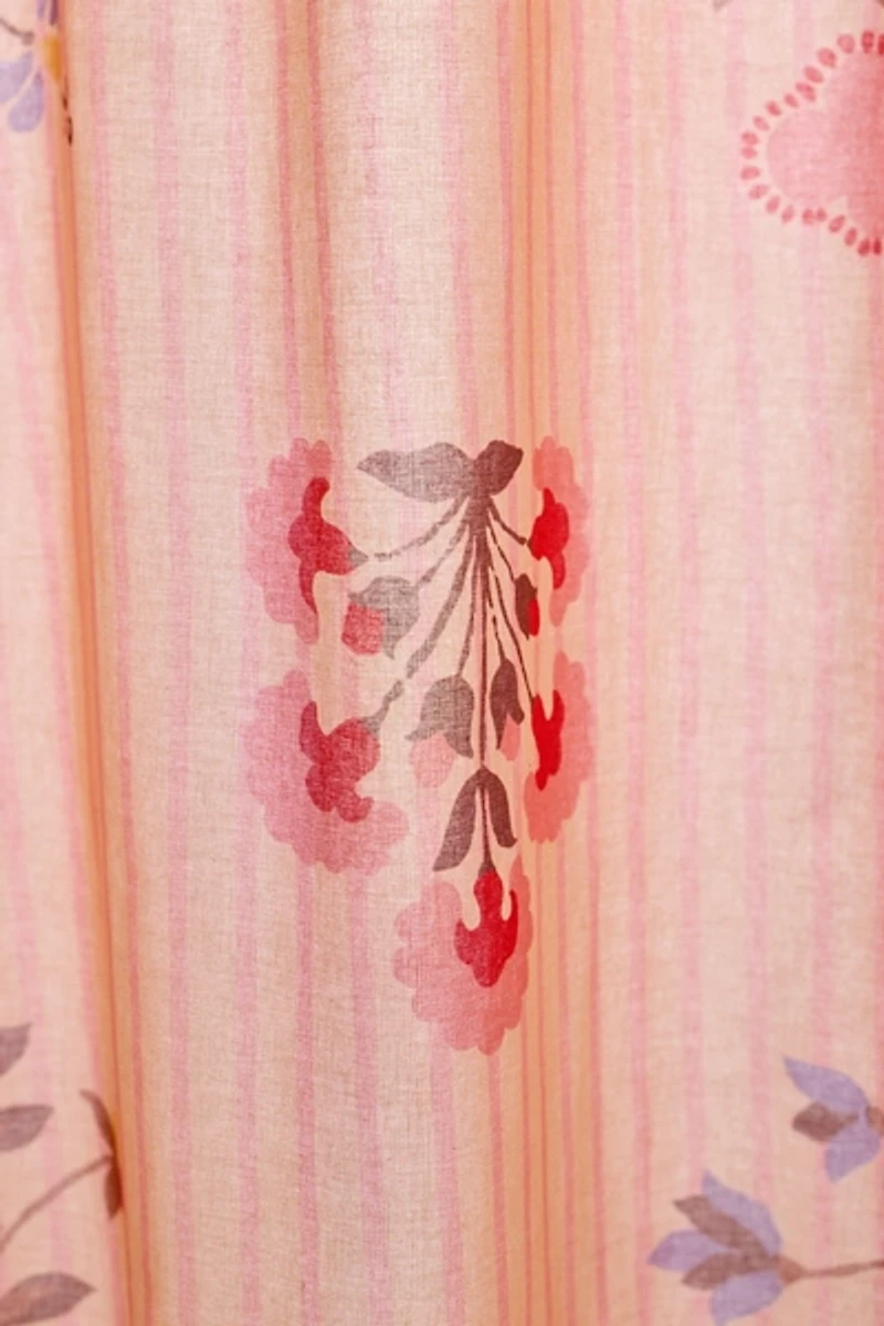 Arielle Floral Woodblock Patterned Shower Curtain