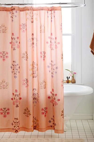 Arielle Floral Woodblock Patterned Shower Curtain