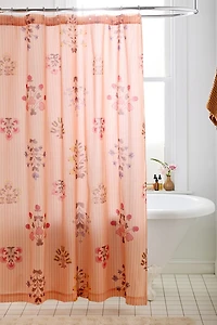 Arielle Floral Woodblock Patterned Shower Curtain