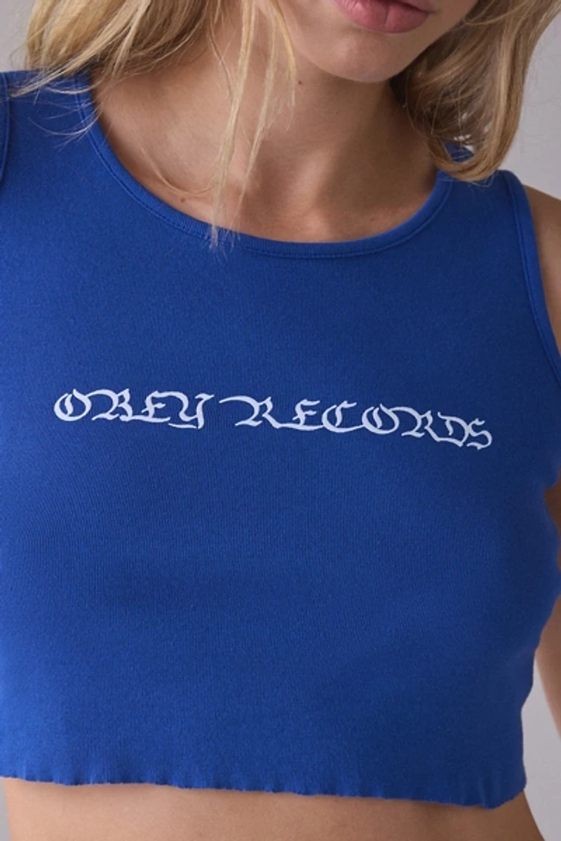 OBEY Old English Graphic Rib Cropped Tank Top