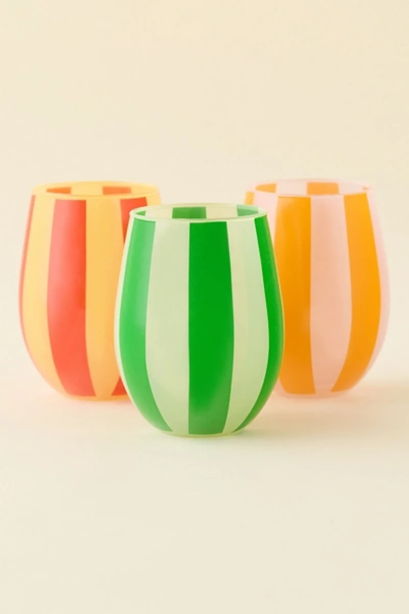 Striped Stemless Wine Glass