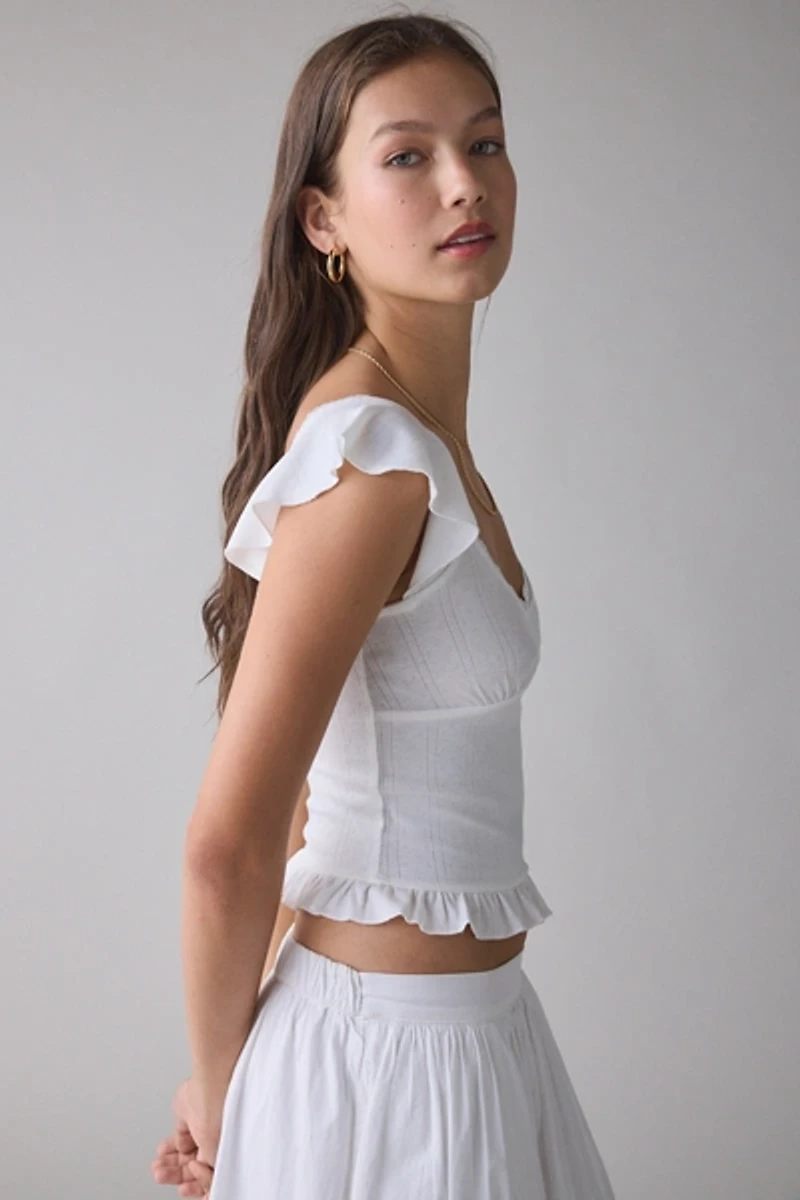 Kimchi Blue Posie Pointelle Knit Lace-Trim Ruffle Top