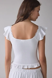 Kimchi Blue Posie Pointelle Knit Lace-Trim Ruffle Top