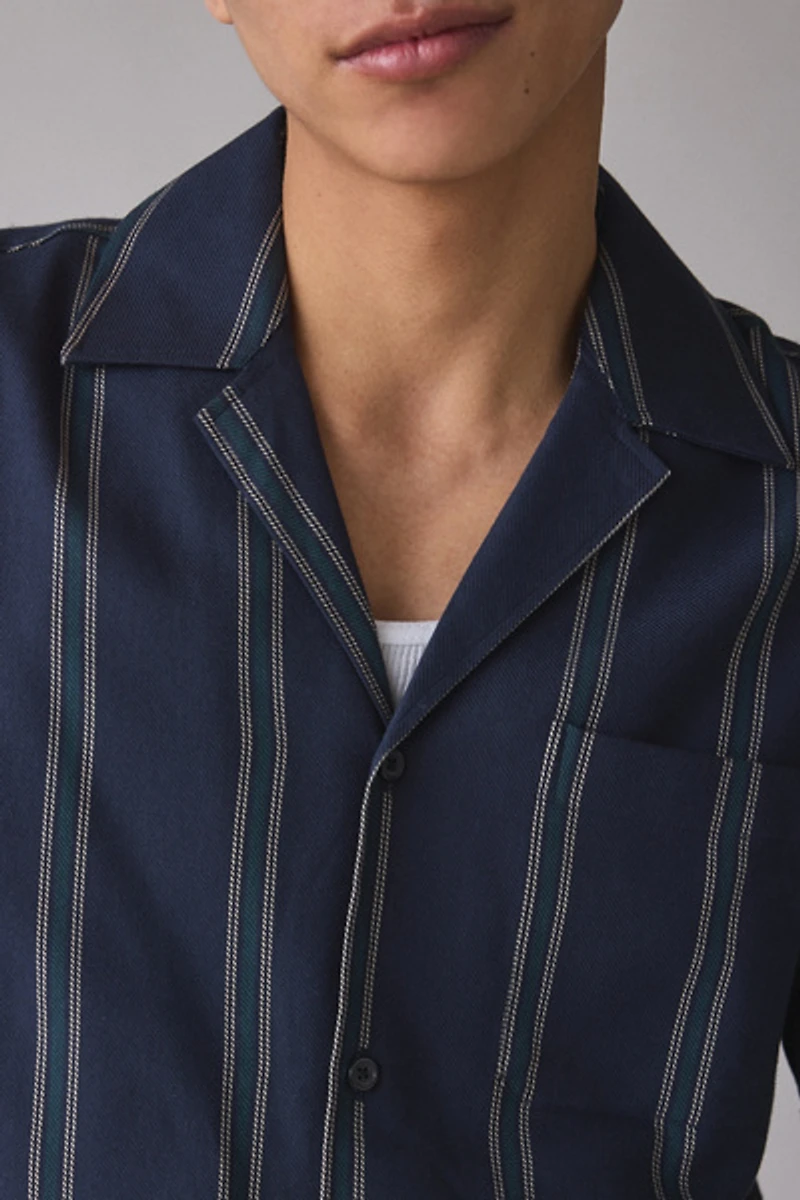 Les Deux Lawson Stripe Pattern Short Sleeve Shirt