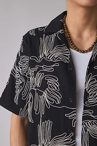 Les Deux Liam Allover Flower Embroidery Short Sleeve Shirt