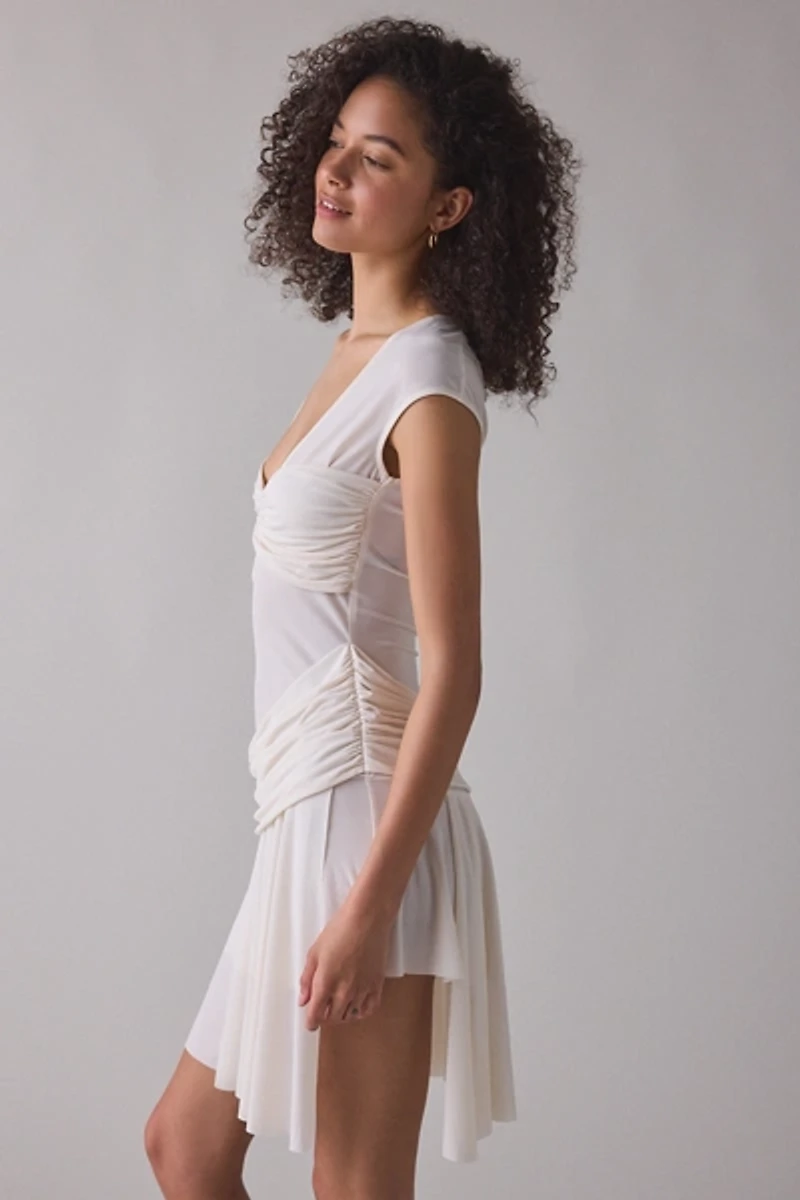 Woodrose Deli You Asymmetric Cap Sleeve Mini Dress