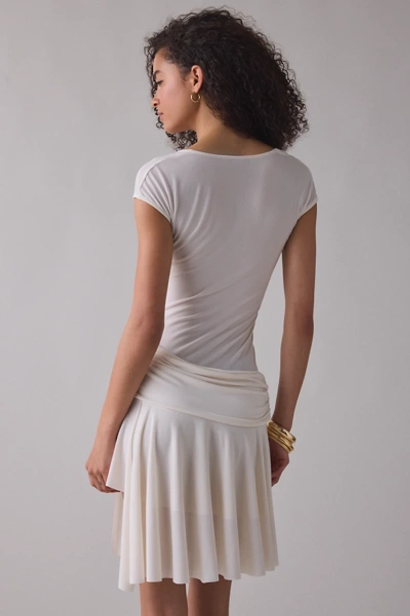 Woodrose Deli You Asymmetric Cap Sleeve Mini Dress