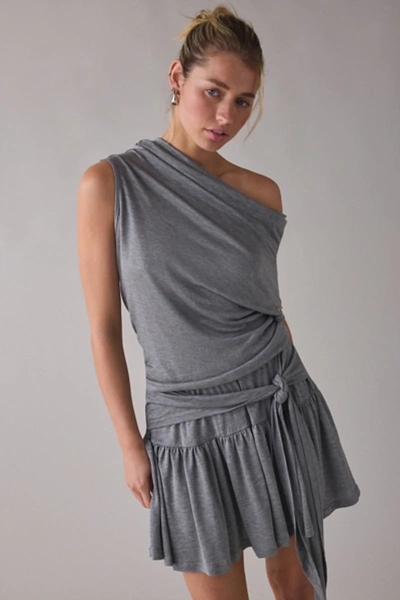 Woodrose Deli Twist And Tie Asymmetric One-Shoulder Mini Dress
