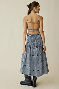 Maude Club Madison Embroidered Floral Gingham Midi Dress