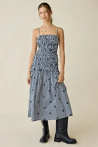 Maude Club Madison Embroidered Floral Gingham Midi Dress