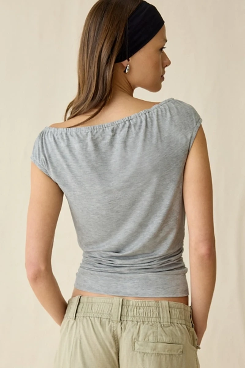 Woodrose Deli NY Graphic Off-The-Shoulder Crop Top