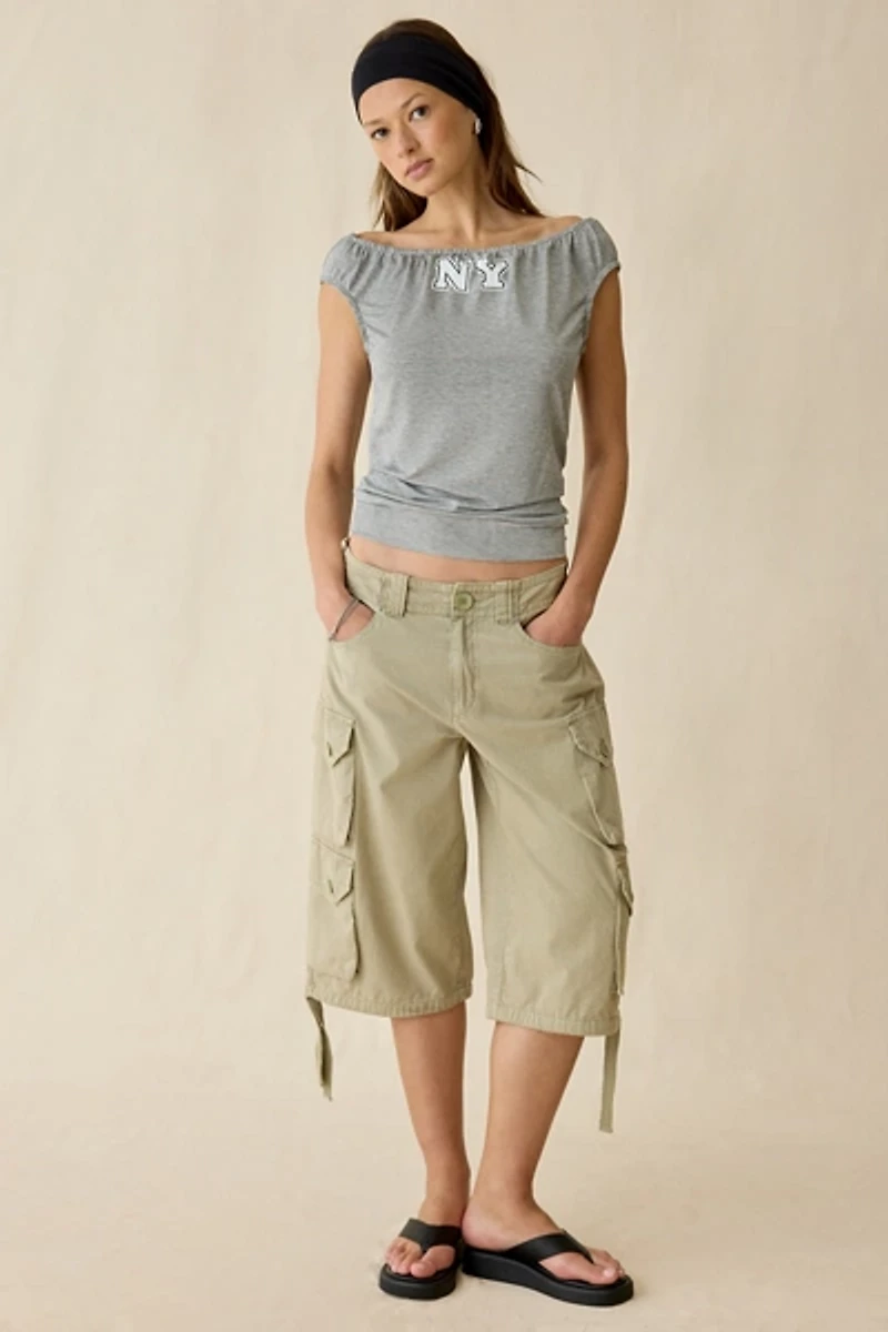 Woodrose Deli NY Graphic Off-The-Shoulder Crop Top