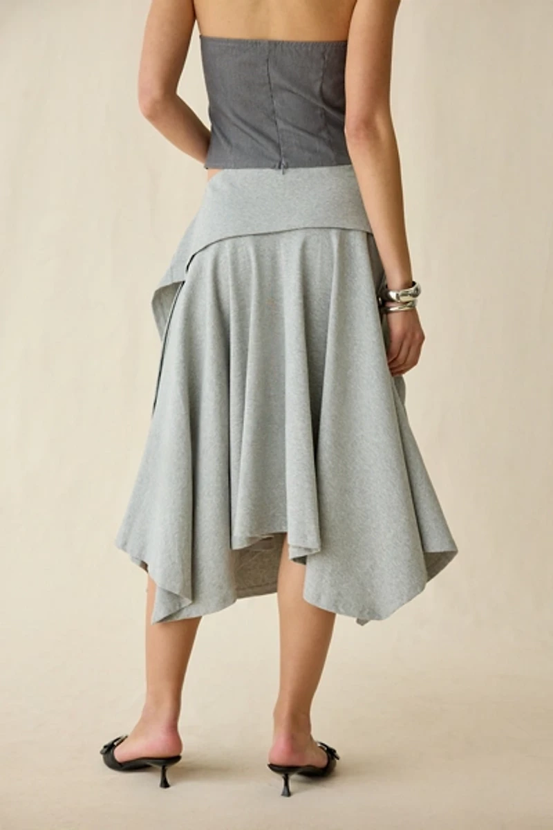 Woodrose Deli Mirage Jersey Knit Asymmetric Midi Skirt