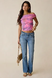 UO Fia Graphic Print Mesh Off-The-Shoulder Crop Top