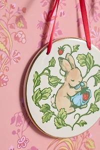 Strawberry Bunny Ceramic Hanging Wall Tile