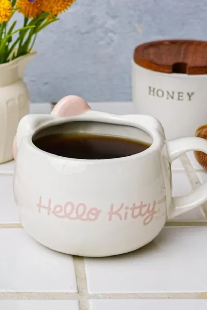 Sanrio Hello Kitty Face Pink Bow Sculpted Ceramic Mug