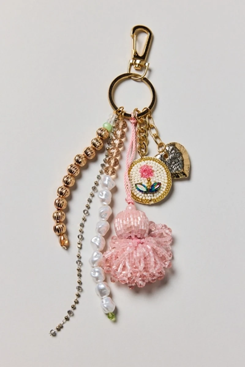 Floral Beaded Charm Jumble Keychain