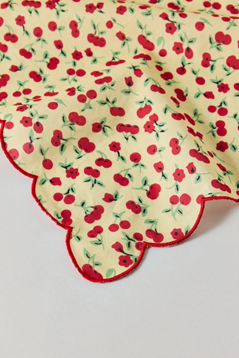 Cherry Pattern Scallop Edge Cotton Bandana