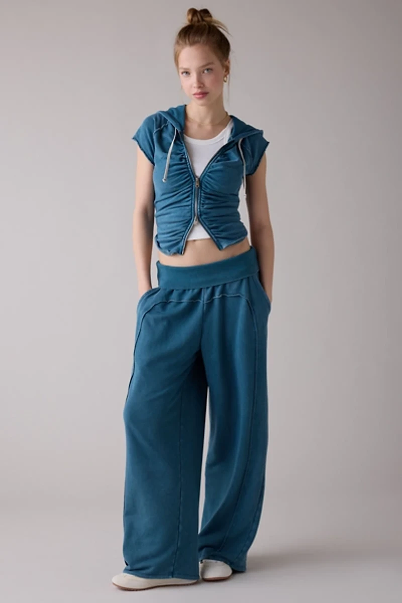 Out From Under Tear It Up Terry Knit Short Sleeve Zip-Up Hoodie Sweatshirt