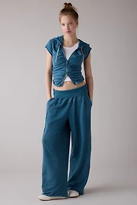 Out From Under Tear It Up Terry Knit Short Sleeve Zip-Up Hoodie Sweatshirt