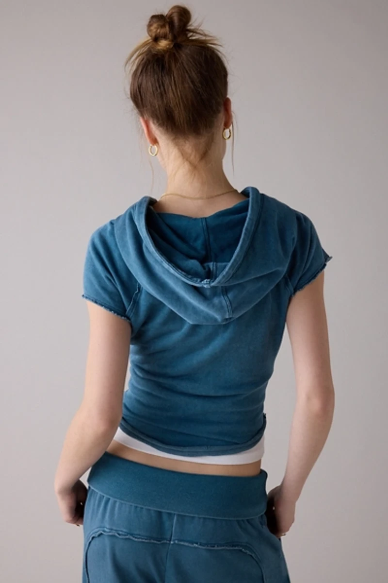 Out From Under Tear It Up Terry Knit Short Sleeve Zip-Up Hoodie Sweatshirt