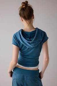 Out From Under Tear It Up Terry Knit Short Sleeve Zip-Up Hoodie Sweatshirt