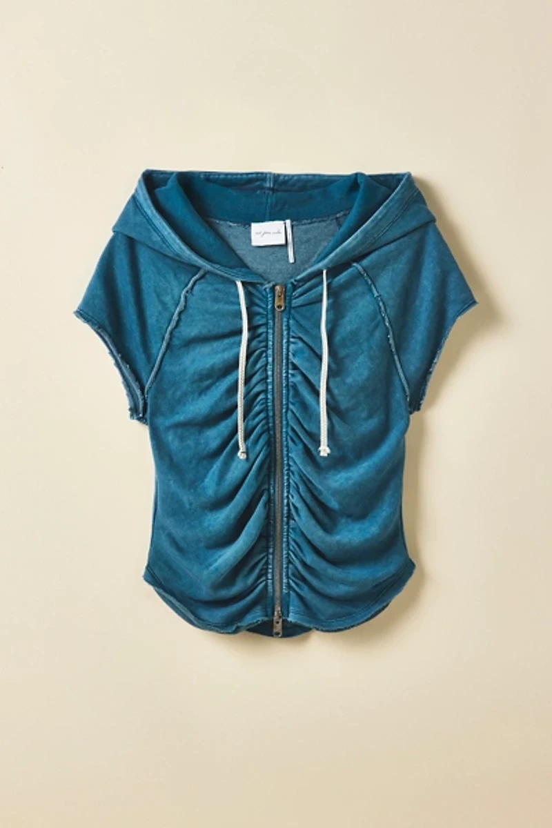 Out From Under Tear It Up Terry Knit Short Sleeve Zip-Up Hoodie Sweatshirt