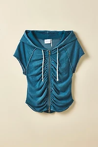 Out From Under Tear It Up Terry Knit Short Sleeve Zip-Up Hoodie Sweatshirt