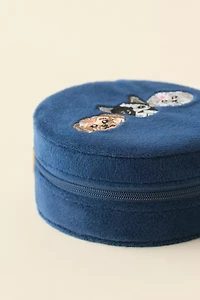 Puppy Embroidered Velvet Jewelry Case