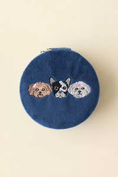 Puppy Embroidered Velvet Jewelry Case