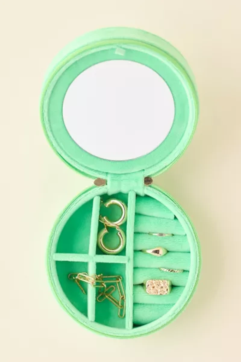 Kitty Cat Embroidered Velvet Travel Jewelry Case