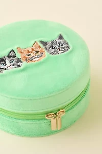 Kitty Cat Embroidered Velvet Travel Jewelry Case