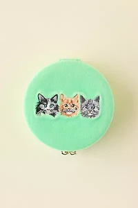 Kitty Cat Embroidered Velvet Travel Jewelry Case