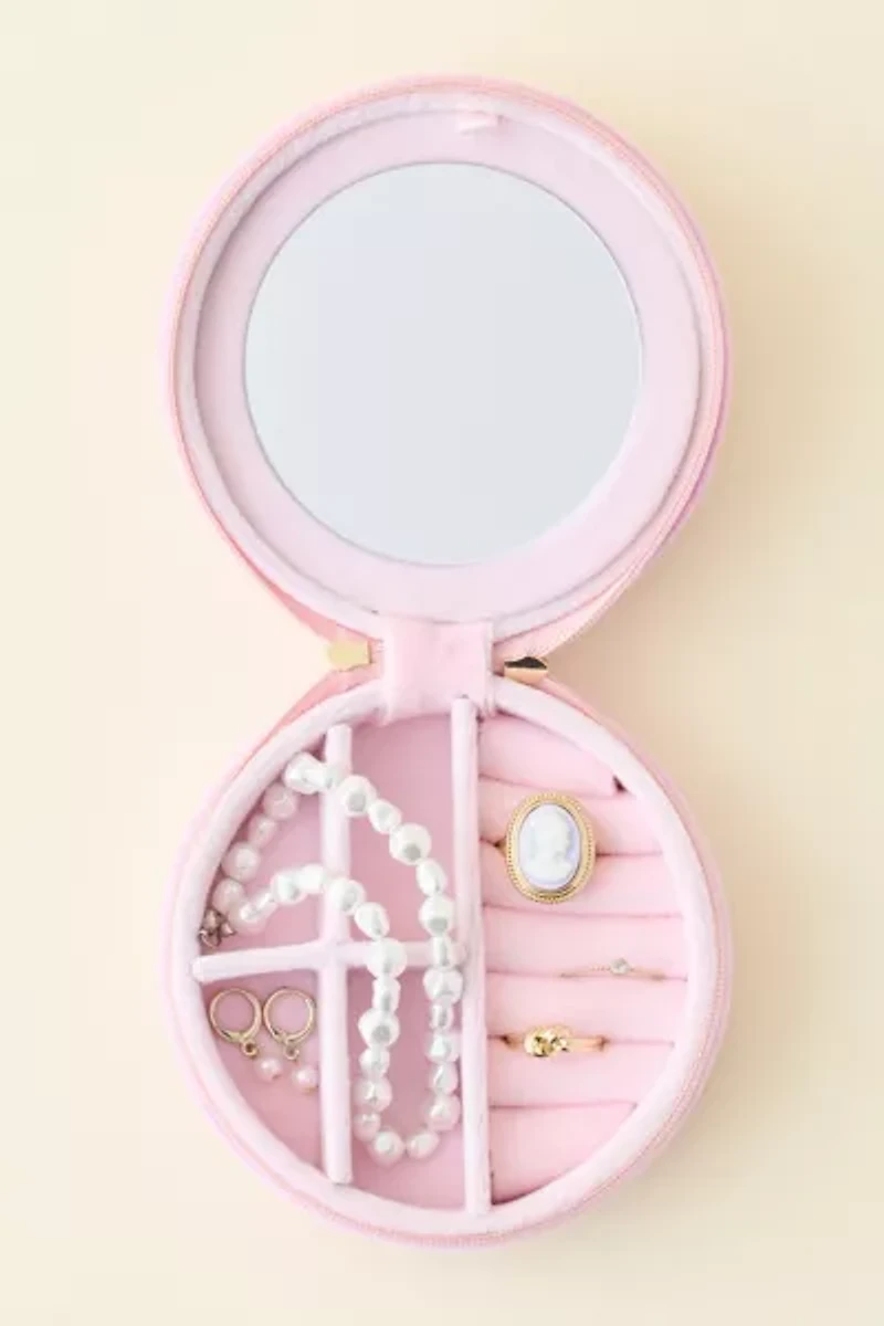 Rose Embroidered Velvet Travel Jewelry Case